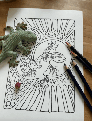 Eidechse mit Spiralmuster – Ausmalbild