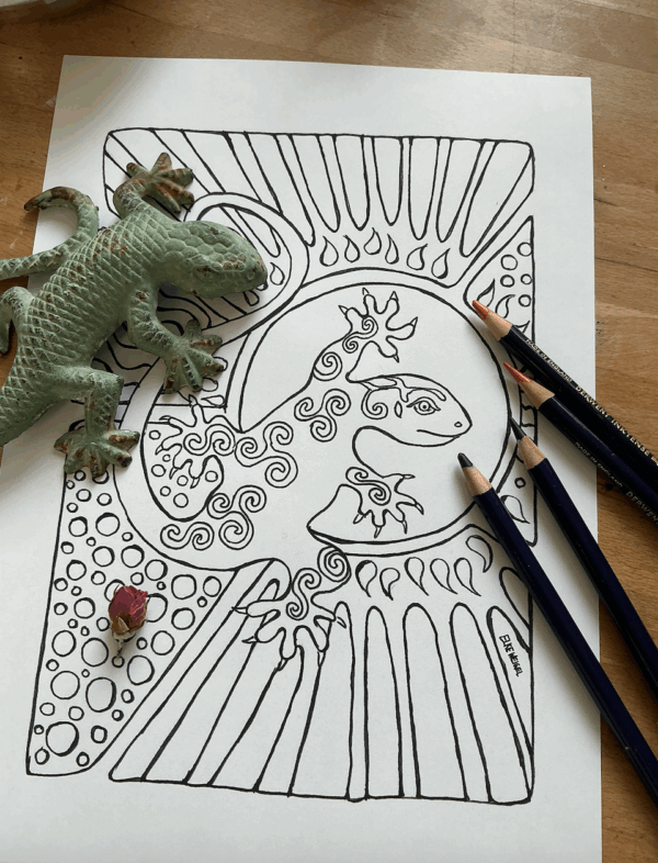 Eidechse mit Spiralmuster – Ausmalbild