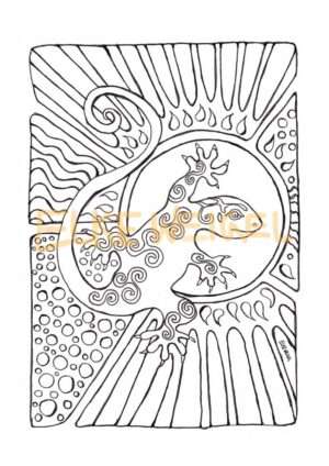 Eidechse mit Spiralmuster – Ausmalbild