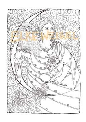 Eulenfrau – Ausmalbild
