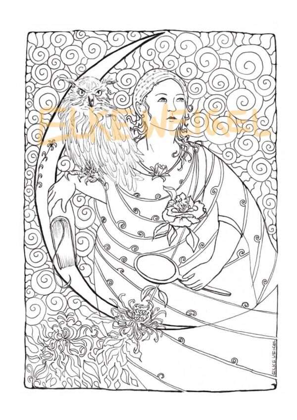 Eulenfrau – Ausmalbild – Bild 2